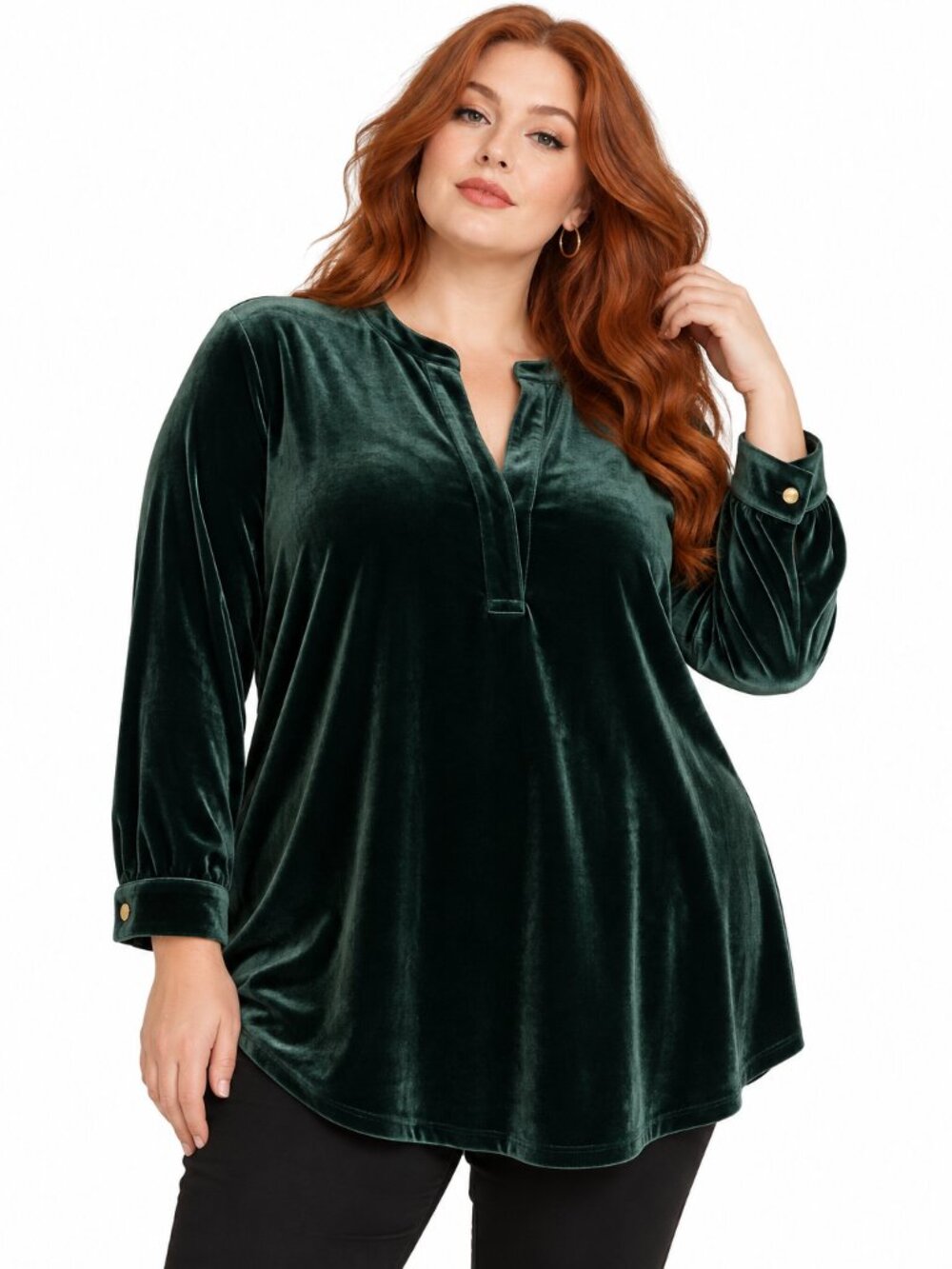 Lauren Ralph Lauren Dark Green Velvet Split Neck Tunic Top 2X
